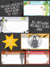 Load image into Gallery viewer, 2026 Printable Horror Themed Calendar / Horror Movie Calendar
